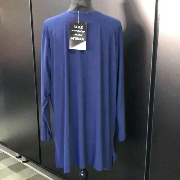 Attitudes By Renee Open front, long sleeve,mid length cardigan, Navy Blue - Picture 4 of 10